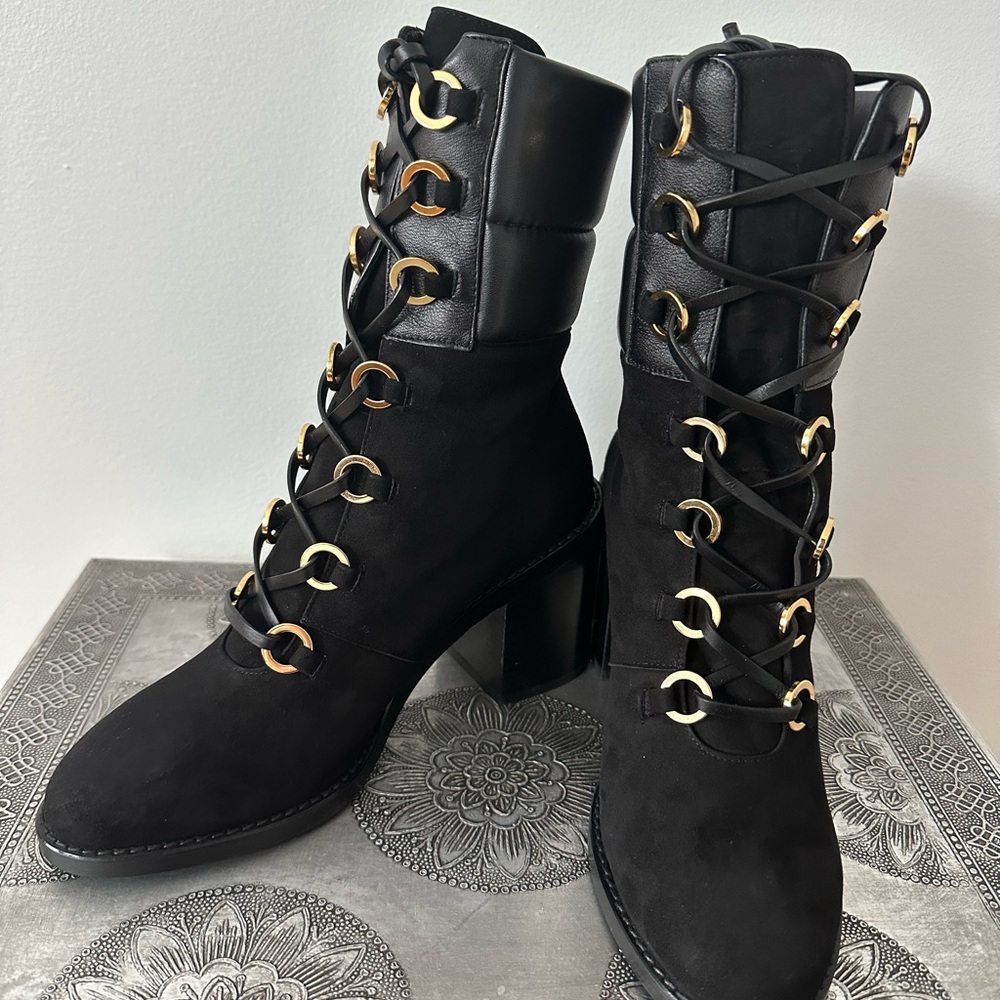 BNWT Stuart Weitzman Watson Tall Block-Heel Combat Boots - Picture 4 of 9